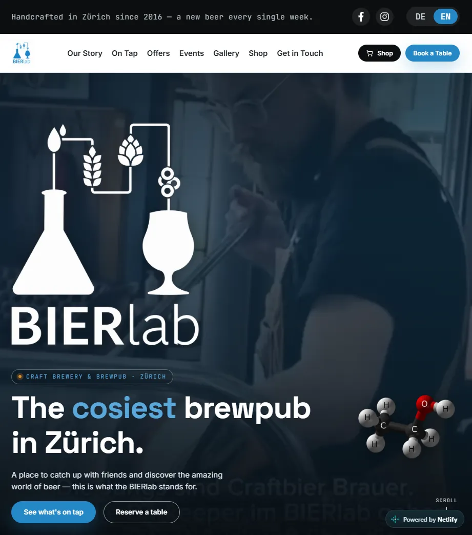 BIERlab website concept — desktop view