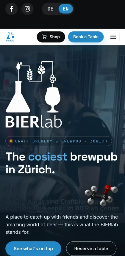 BIERlab website concept — mobile view