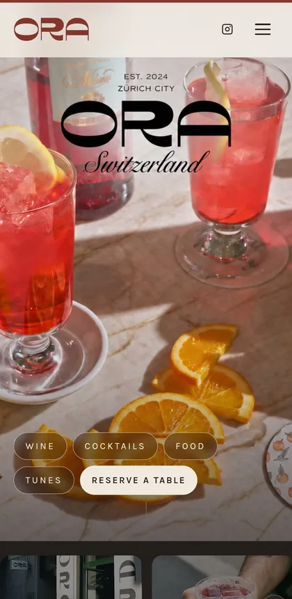 ORA Bar website concept — mobile view