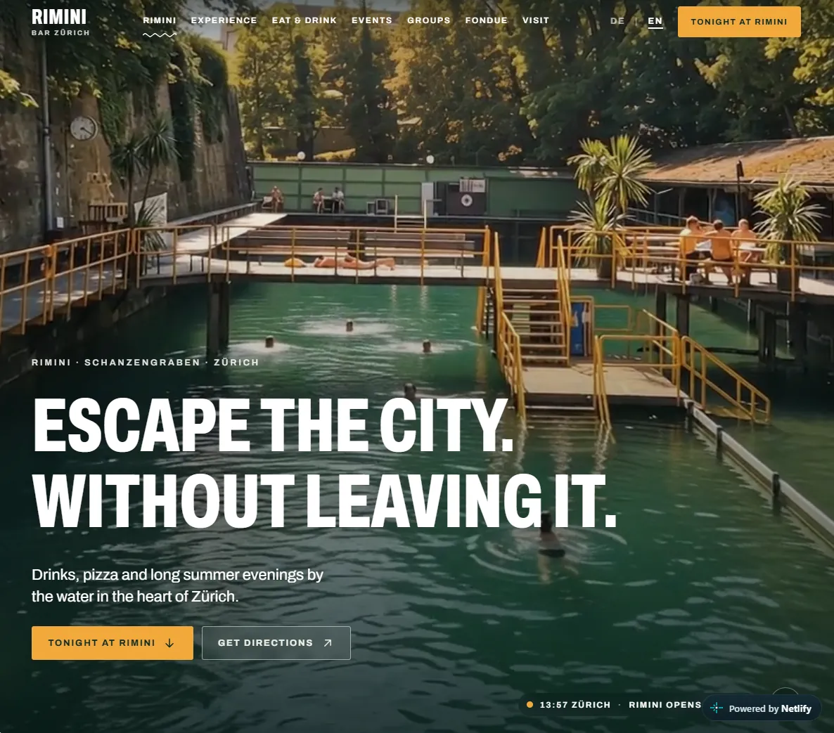 Rimini Bar website concept — desktop view