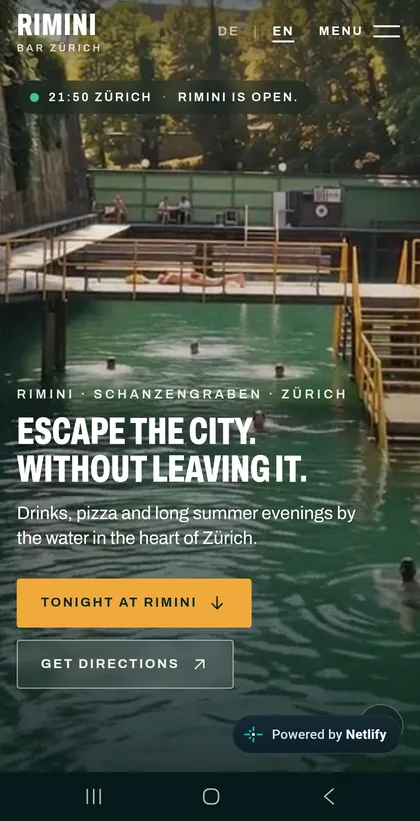 Rimini Bar website concept — mobile view
