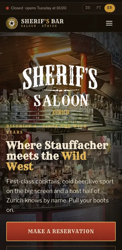 Sherif's Bar website concept — mobile view